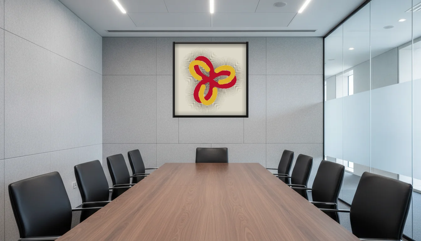 A Lumen & Logic artwork hanging in a Boardroom hotel interior — Meeting room · Frankfurt