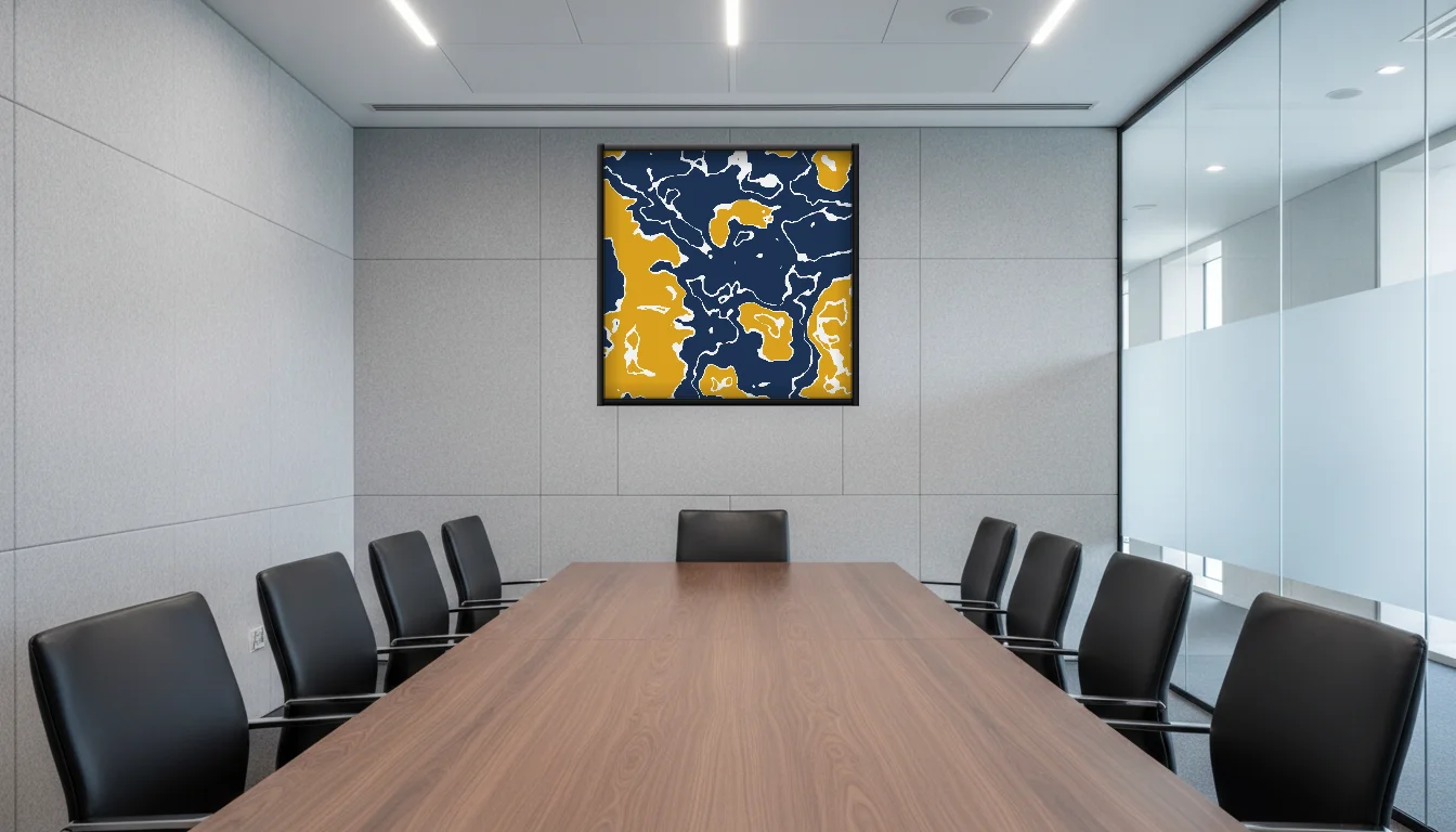 A Lumen & Logic artwork hanging in a Boardroom hotel interior — Meeting room · Frankfurt