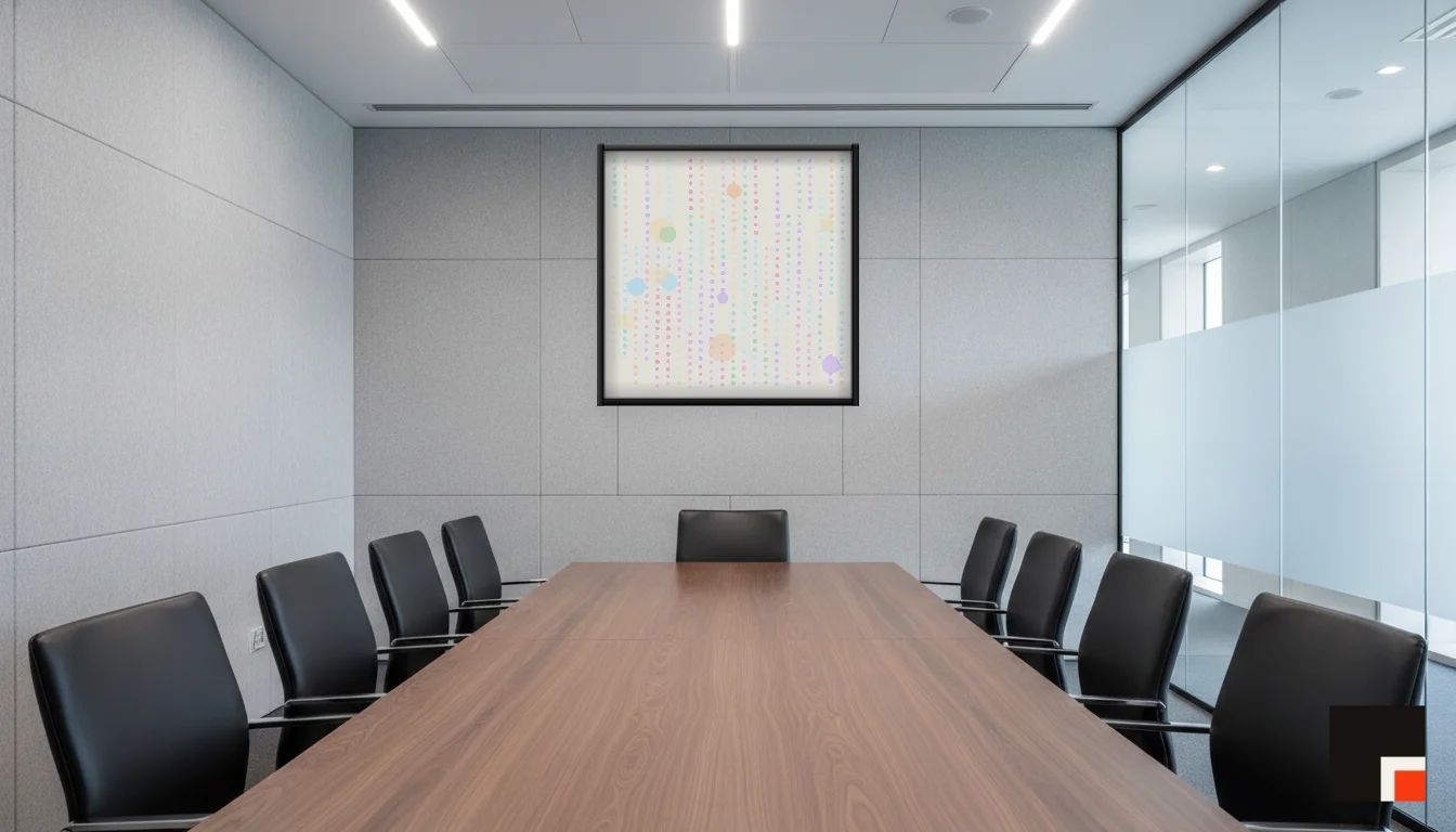 A Lumen & Logic artwork hanging in a Boardroom hotel interior — Meeting room · Frankfurt