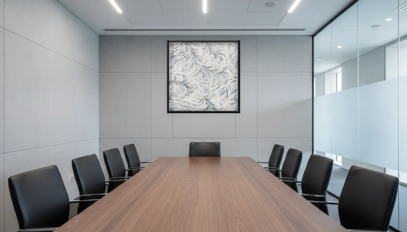 A Lumen & Logic artwork hanging in a Boardroom hotel interior — Meeting room · Frankfurt