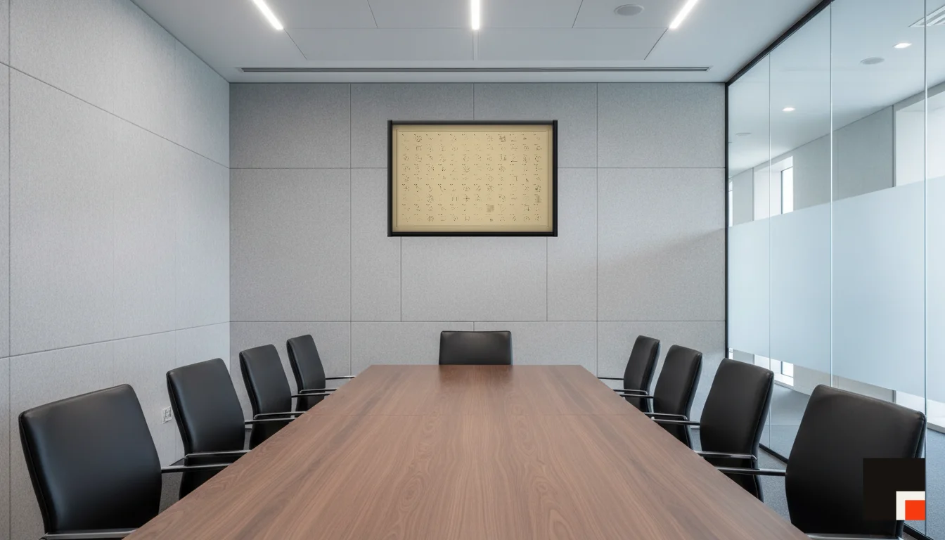 A Lumen & Logic artwork hanging in a Boardroom hotel interior — Meeting room · Frankfurt