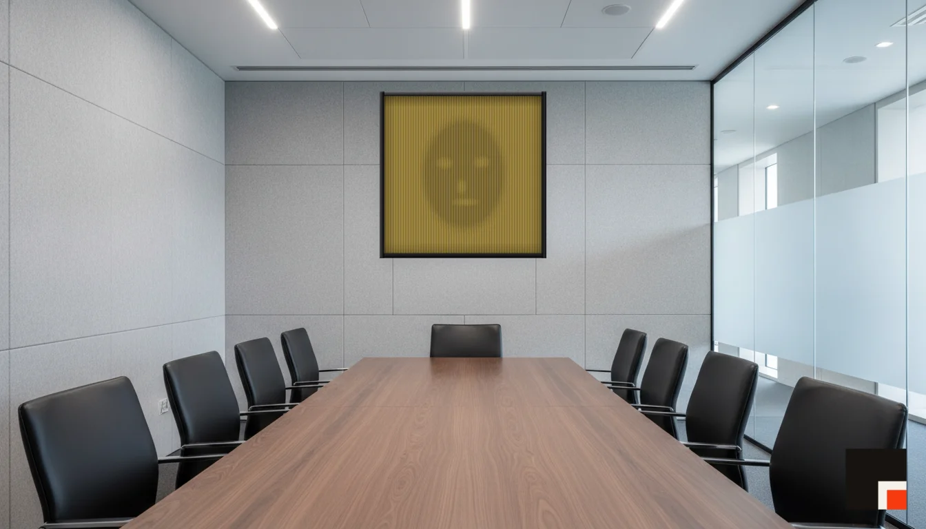 A Lumen & Logic artwork hanging in a Boardroom hotel interior — Meeting room · Frankfurt
