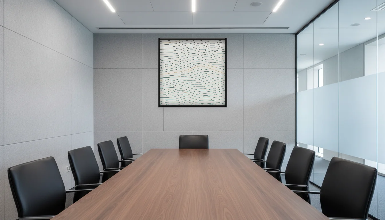 A Lumen & Logic artwork hanging in a Boardroom hotel interior — Meeting room · Frankfurt