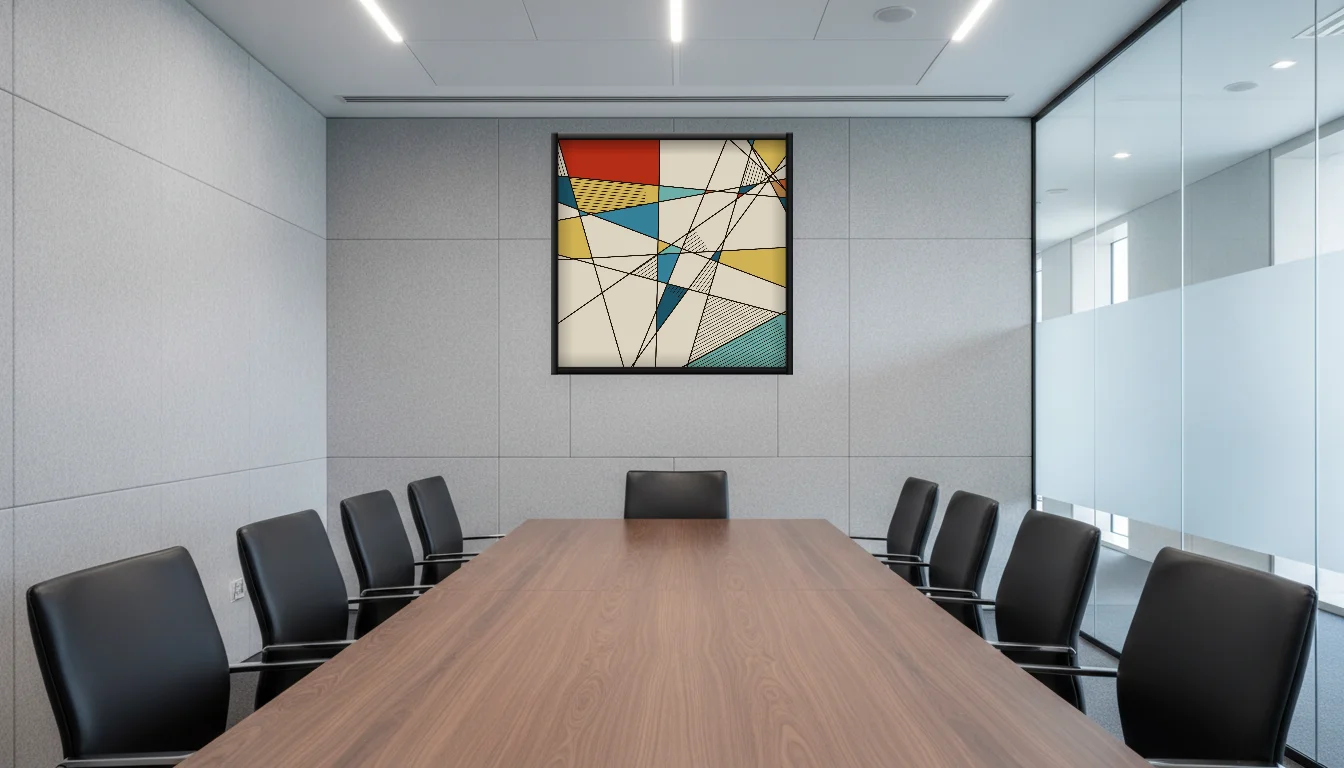 A Lumen & Logic artwork hanging in a Boardroom hotel interior — Meeting room · Frankfurt