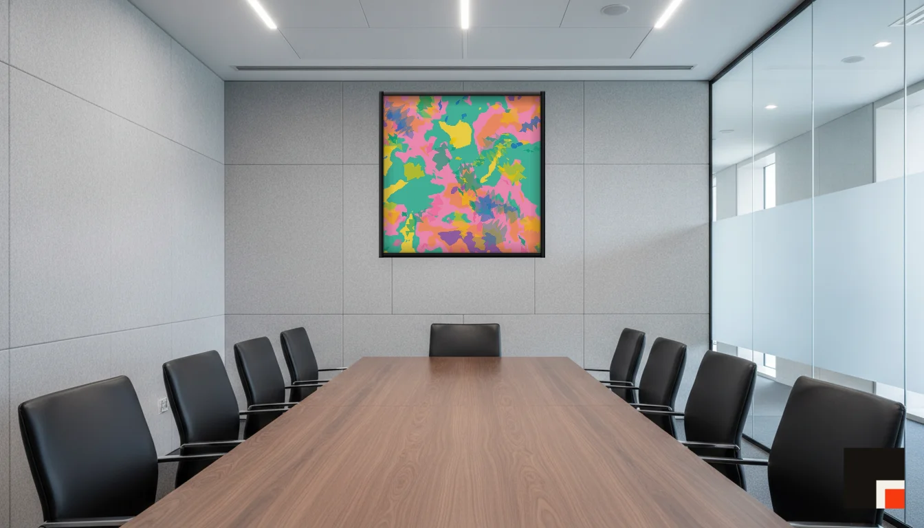 A Lumen & Logic artwork hanging in a Boardroom hotel interior — Meeting room · Frankfurt