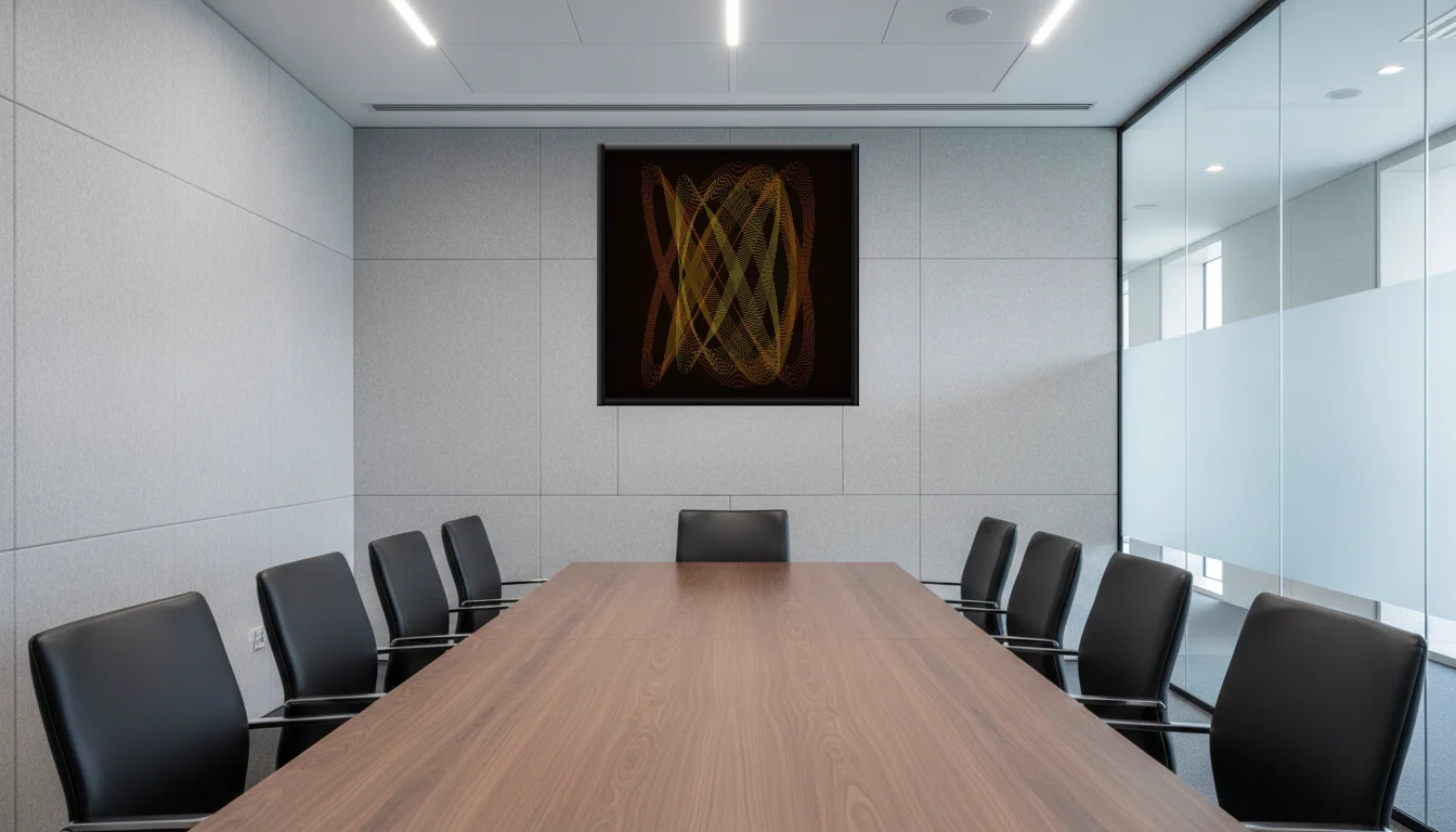 A Lumen & Logic artwork hanging in a Boardroom hotel interior — Meeting room · Frankfurt