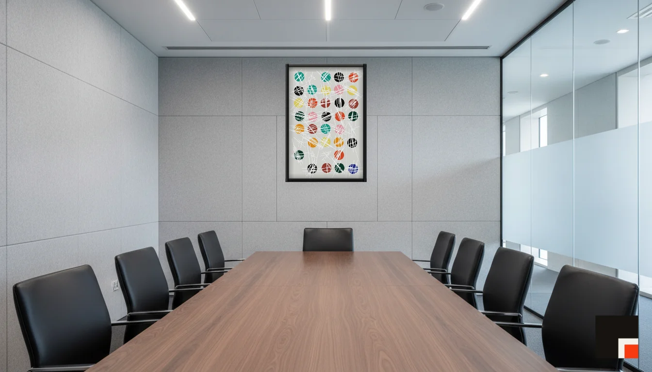 A Lumen & Logic artwork hanging in a Boardroom hotel interior — Meeting room · Frankfurt