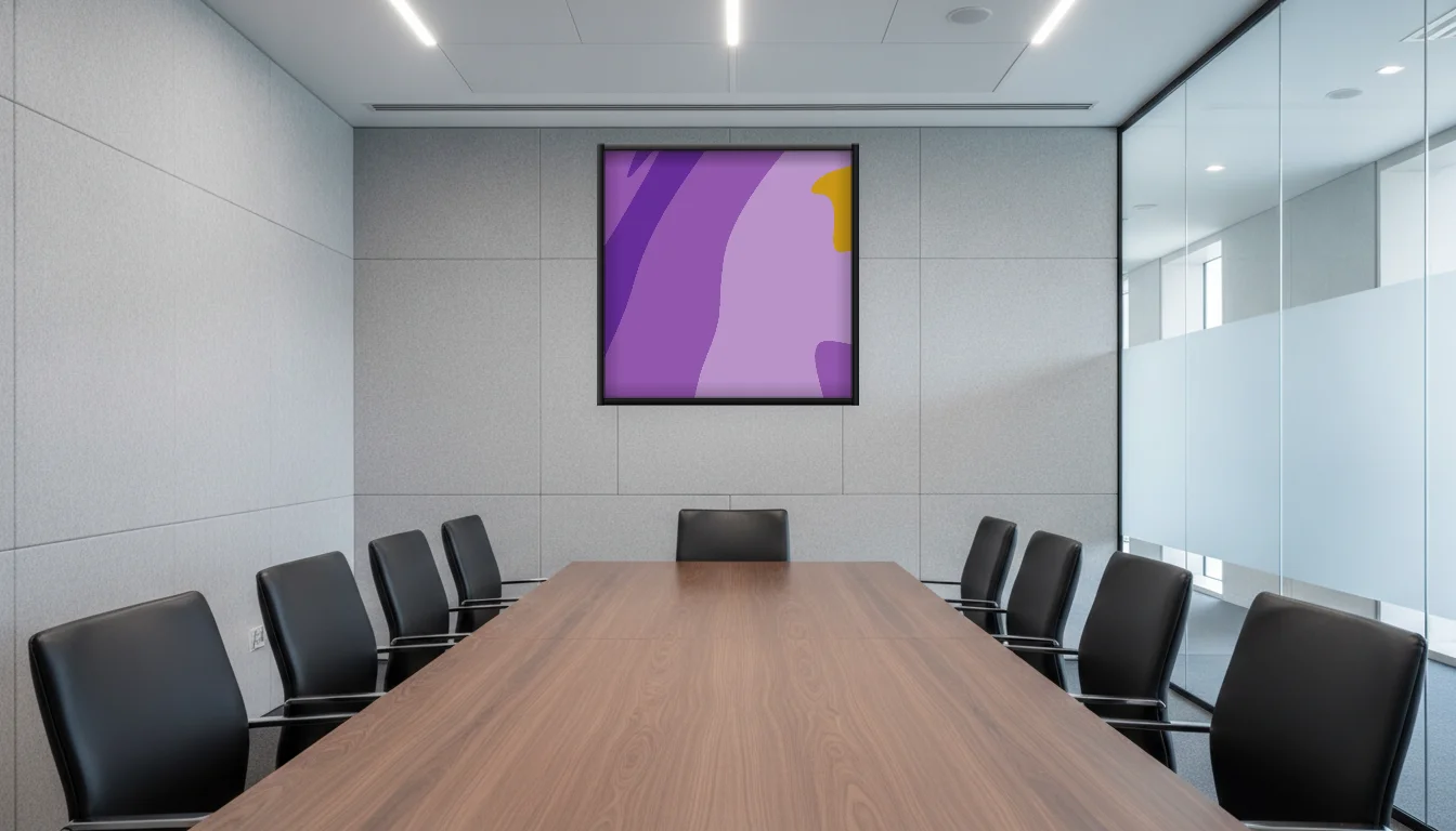 A Lumen & Logic artwork hanging in a Boardroom hotel interior — Meeting room · Frankfurt