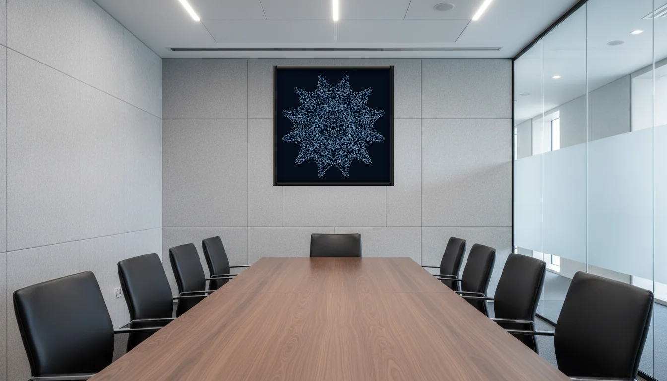 A Lumen & Logic artwork hanging in a Boardroom hotel interior — Meeting room · Frankfurt