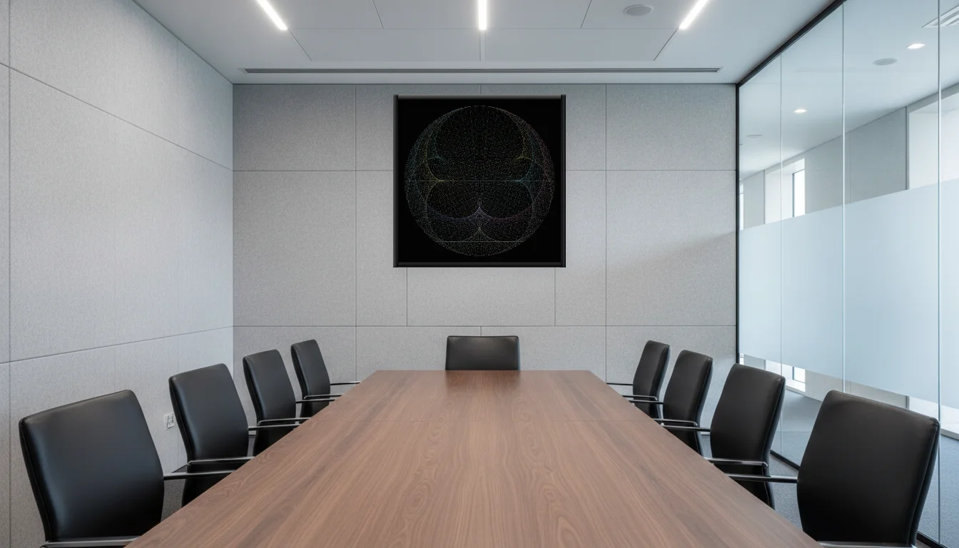 A Lumen & Logic artwork hanging in a Boardroom hotel interior — Meeting room · Frankfurt