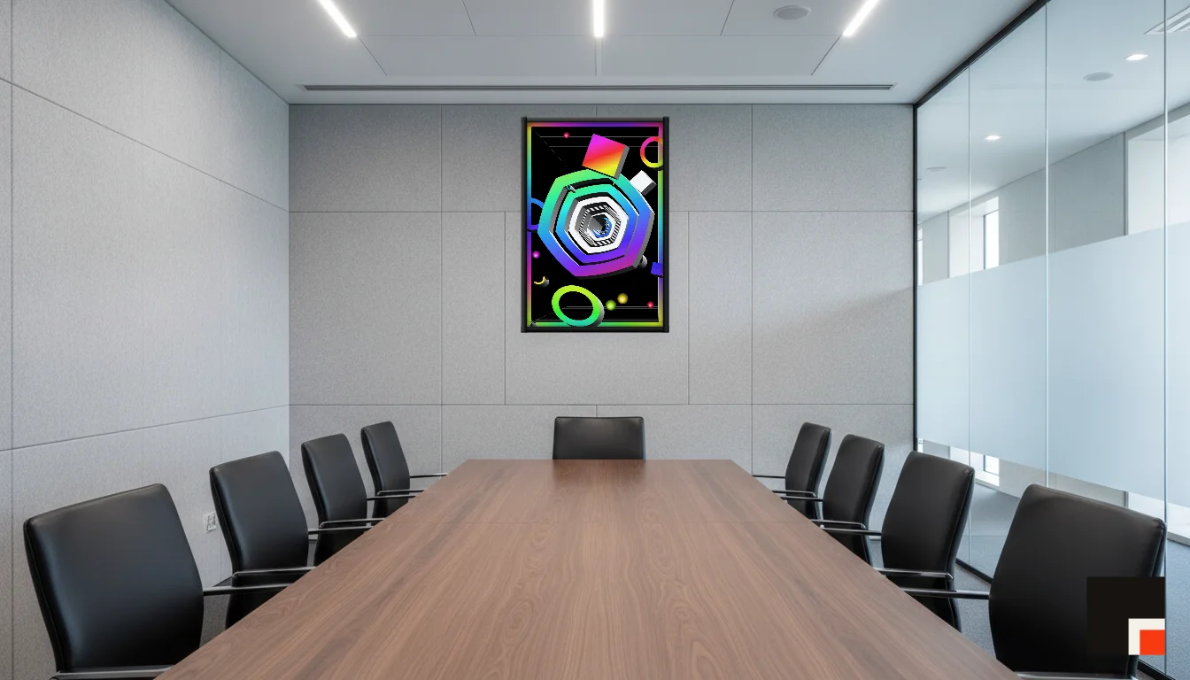 A Lumen & Logic artwork hanging in a Boardroom hotel interior — Meeting room · Frankfurt