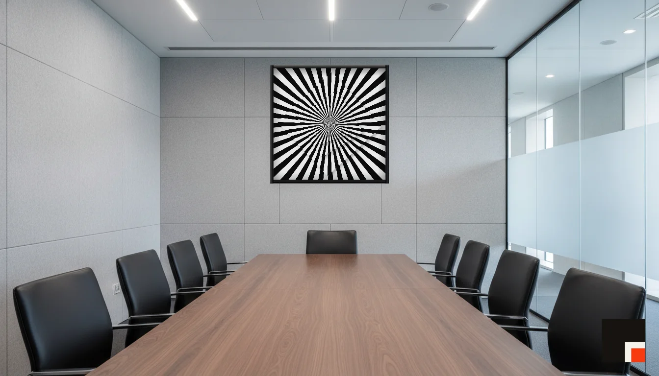 A Lumen & Logic artwork hanging in a Boardroom hotel interior — Meeting room · Frankfurt