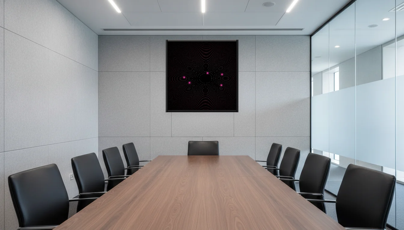 A Lumen & Logic artwork hanging in a Boardroom hotel interior — Meeting room · Frankfurt