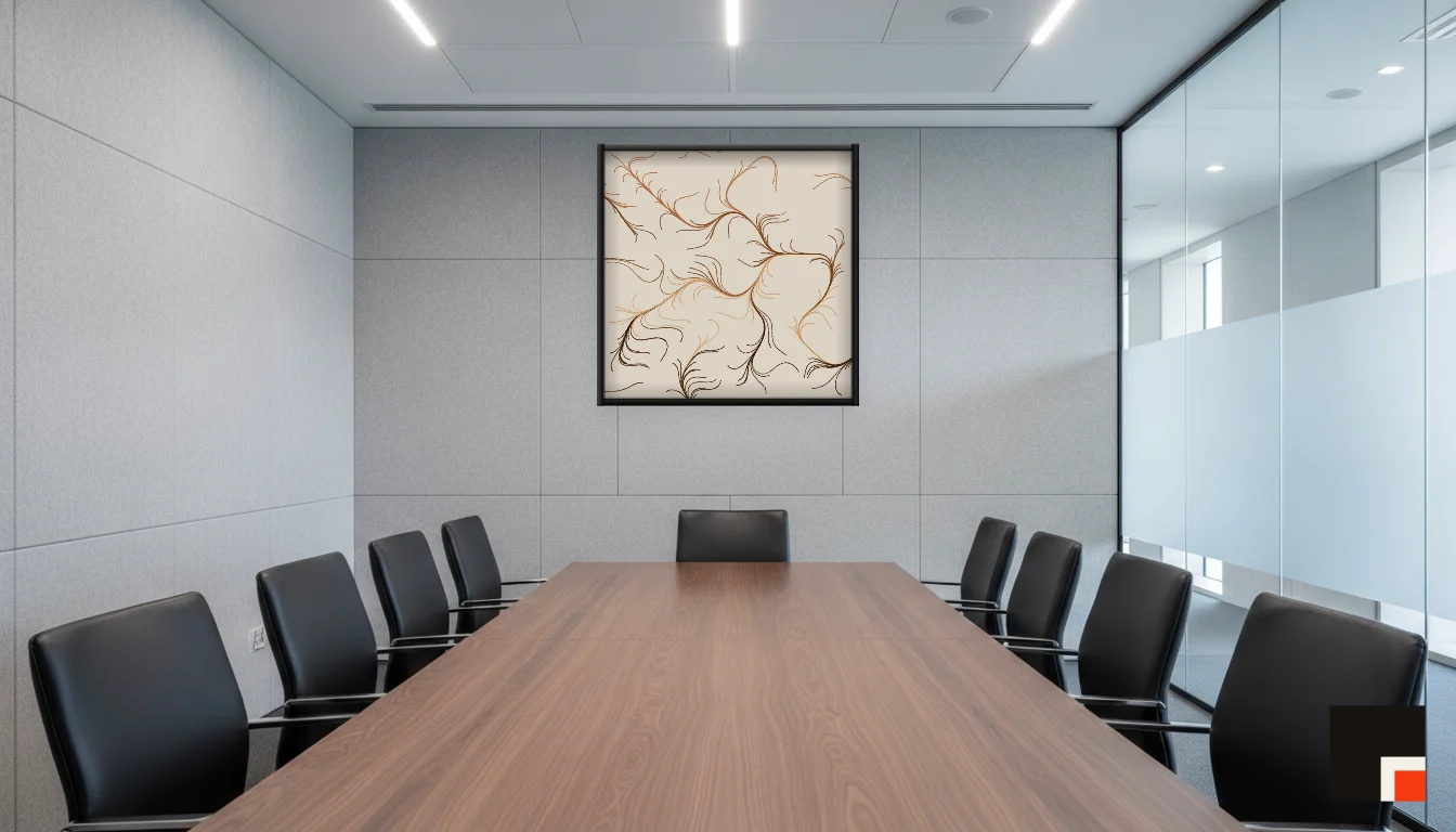A Lumen & Logic artwork hanging in a Boardroom hotel interior — Meeting room · Frankfurt