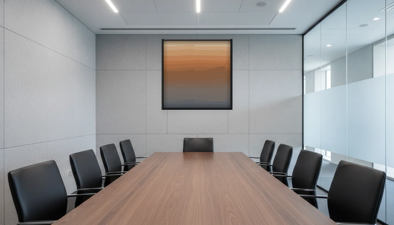 A Lumen & Logic artwork hanging in a Boardroom hotel interior — Meeting room · Frankfurt