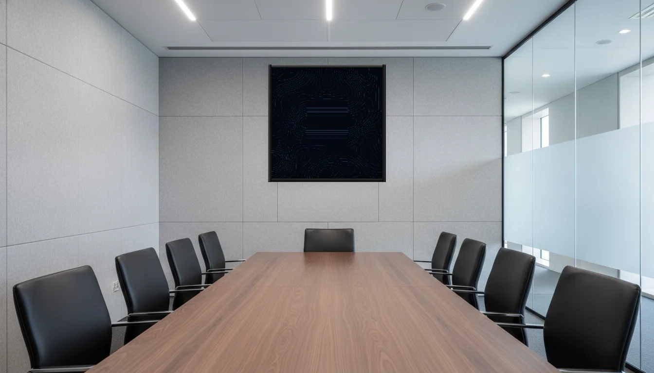 A Lumen & Logic artwork hanging in a Boardroom hotel interior — Meeting room · Frankfurt