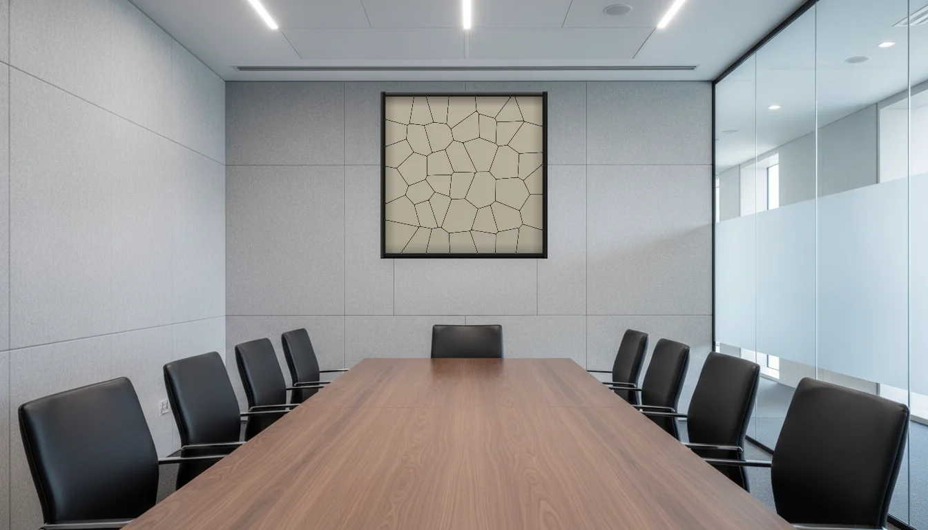 A Lumen & Logic artwork hanging in a Boardroom hotel interior — Meeting room · Frankfurt
