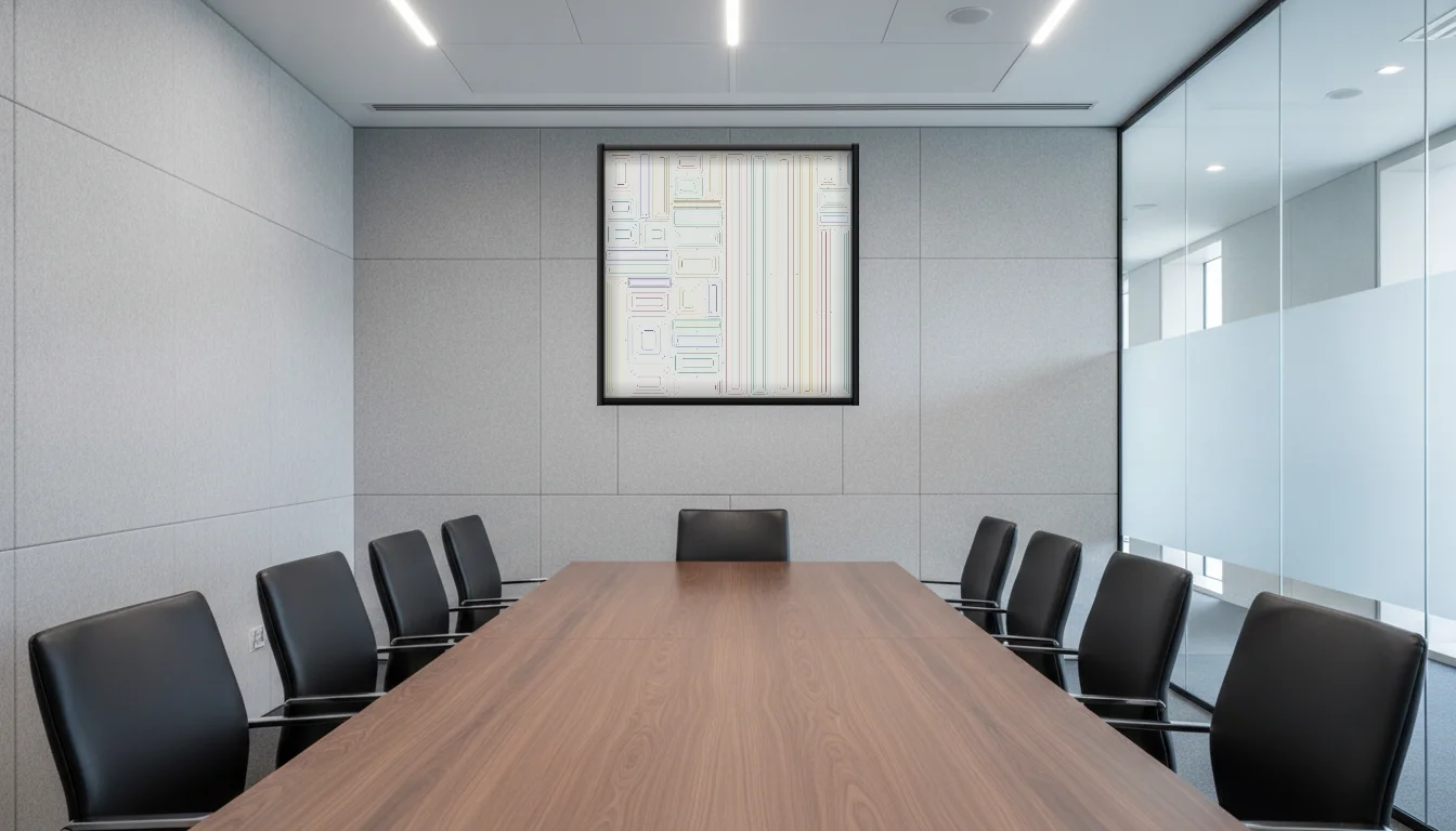 A Lumen & Logic artwork hanging in a Boardroom hotel interior — Meeting room · Frankfurt