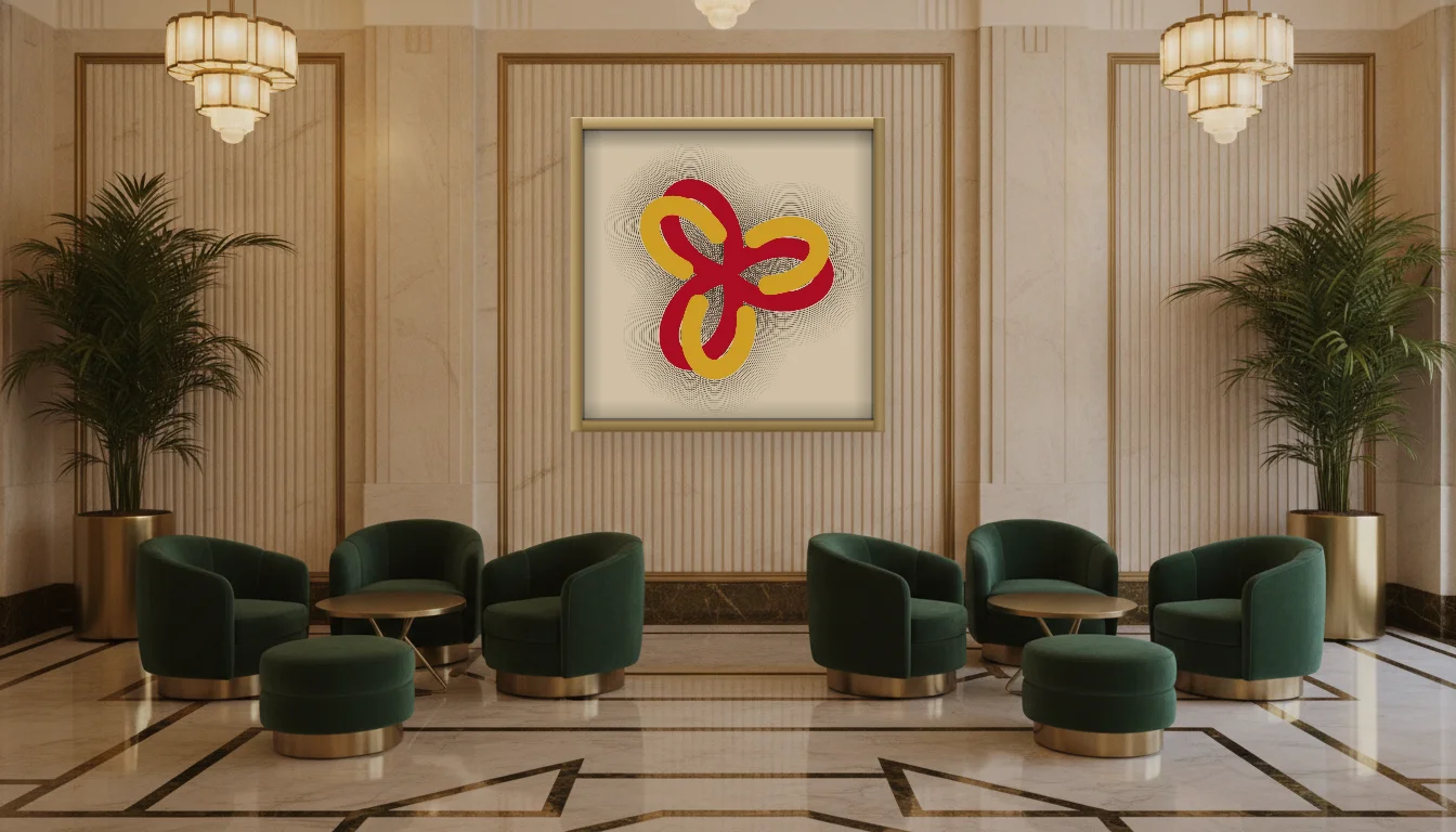 A Lumen & Logic artwork hanging in a Art Deco hotel interior — Lobby lounge · Vienna