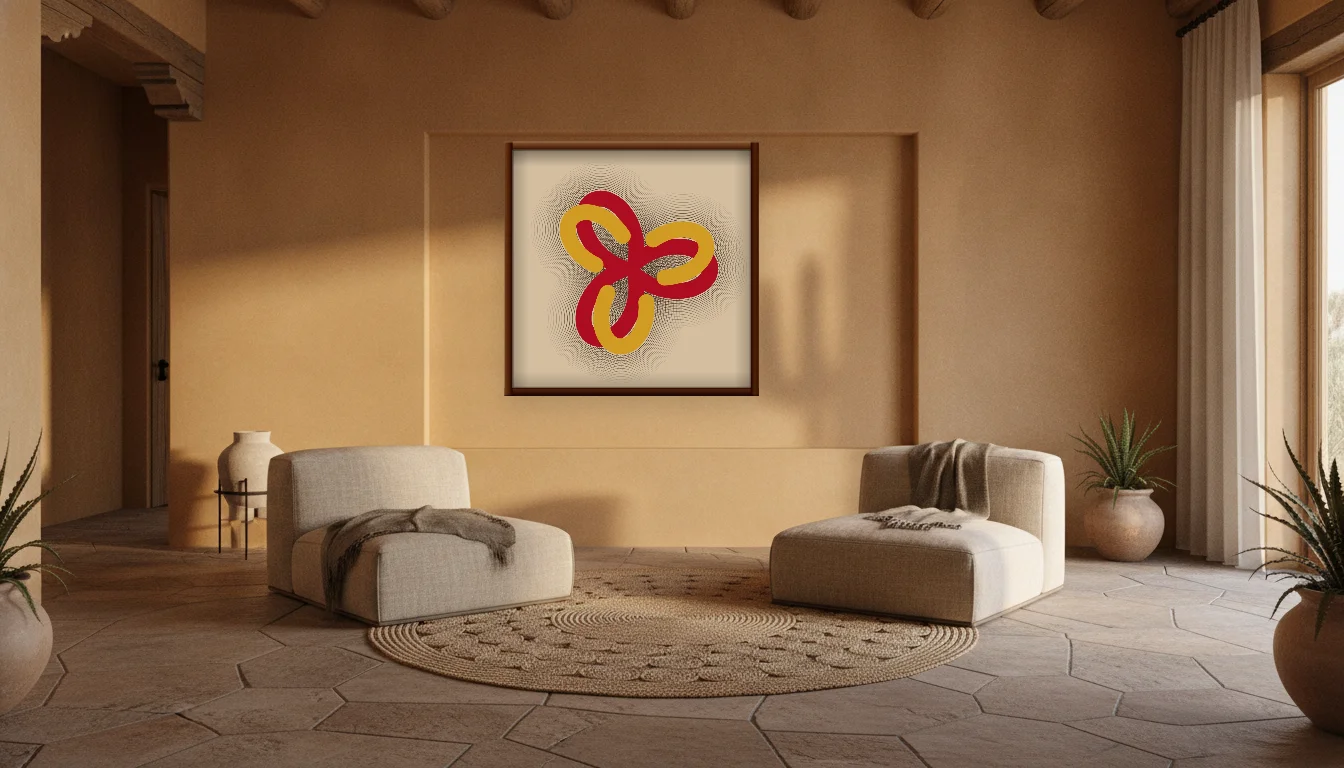 A Lumen & Logic artwork hanging in a Desert hotel interior — Desert retreat · Moab