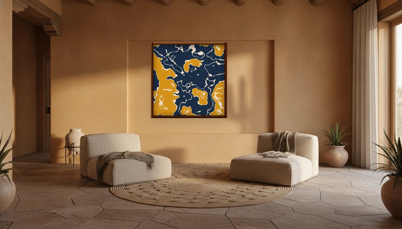 A Lumen & Logic artwork hanging in a Desert hotel interior — Desert retreat · Moab