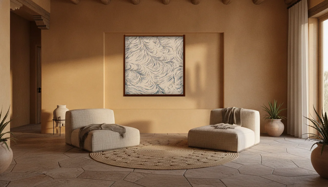 A Lumen & Logic artwork hanging in a Desert hotel interior — Desert retreat · Moab