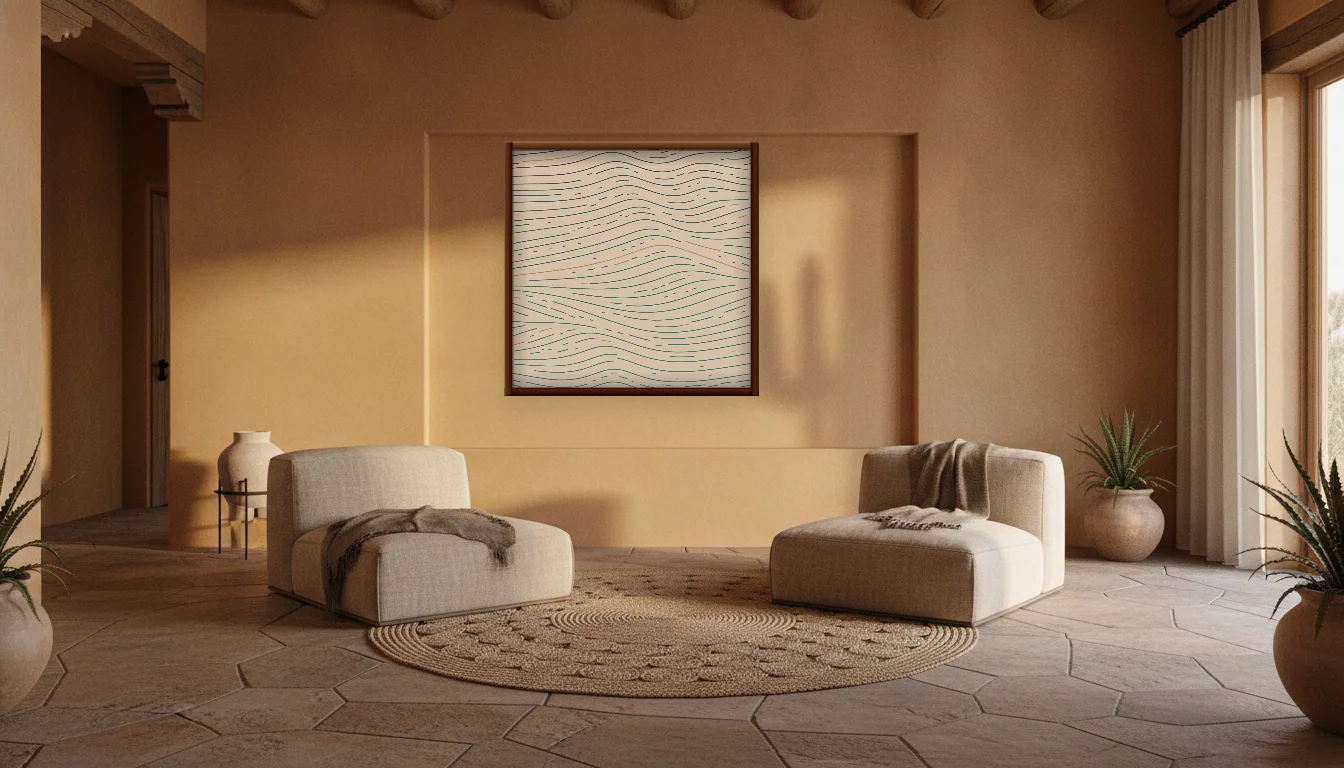 A Lumen & Logic artwork hanging in a Desert hotel interior — Desert retreat · Moab