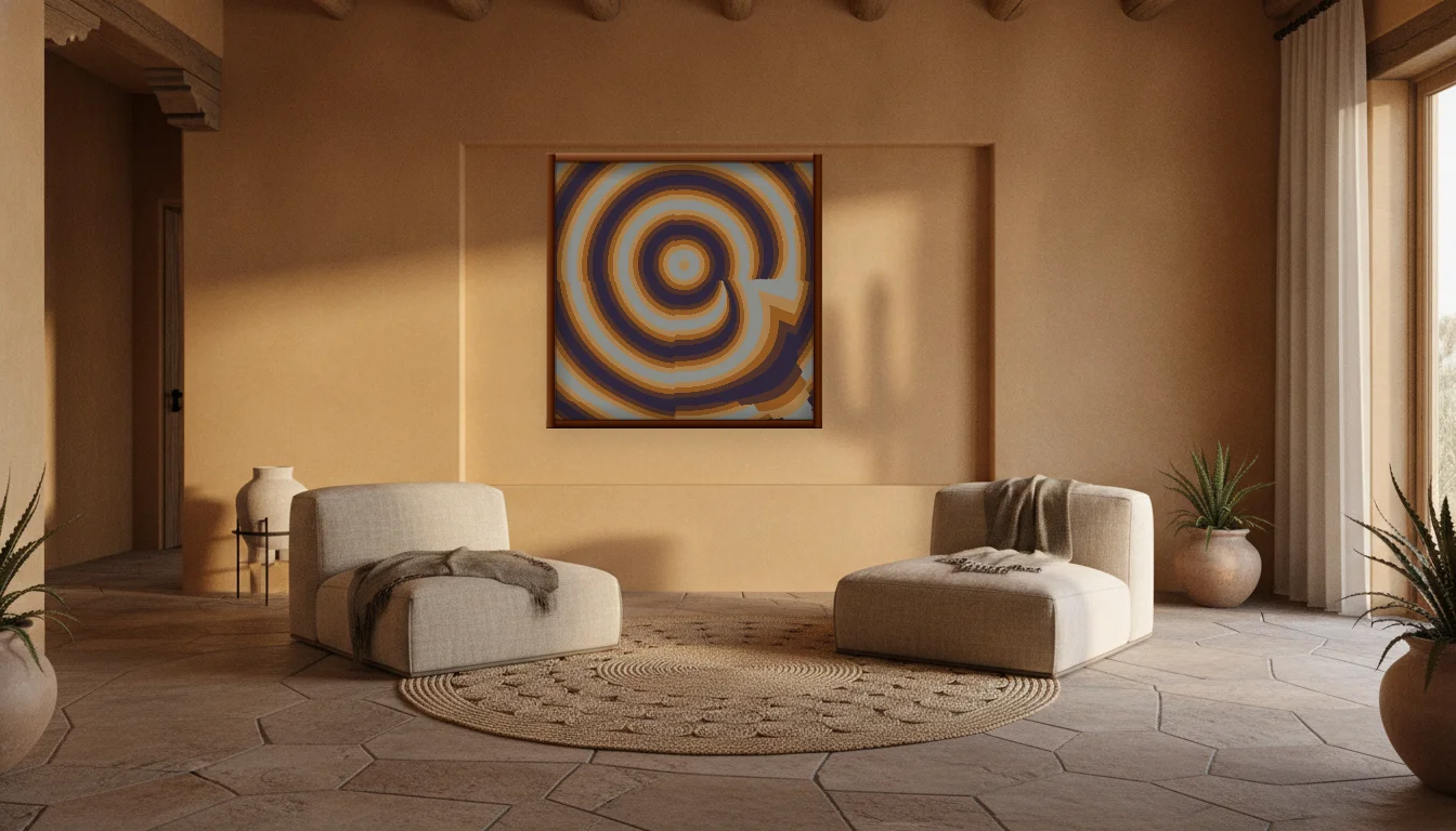 A Lumen & Logic artwork hanging in a Desert hotel interior — Desert retreat · Moab