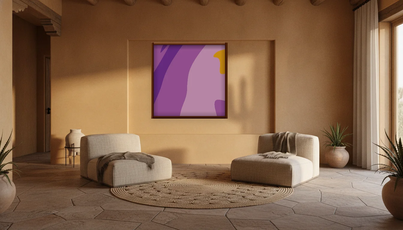 A Lumen & Logic artwork hanging in a Desert hotel interior — Desert retreat · Moab
