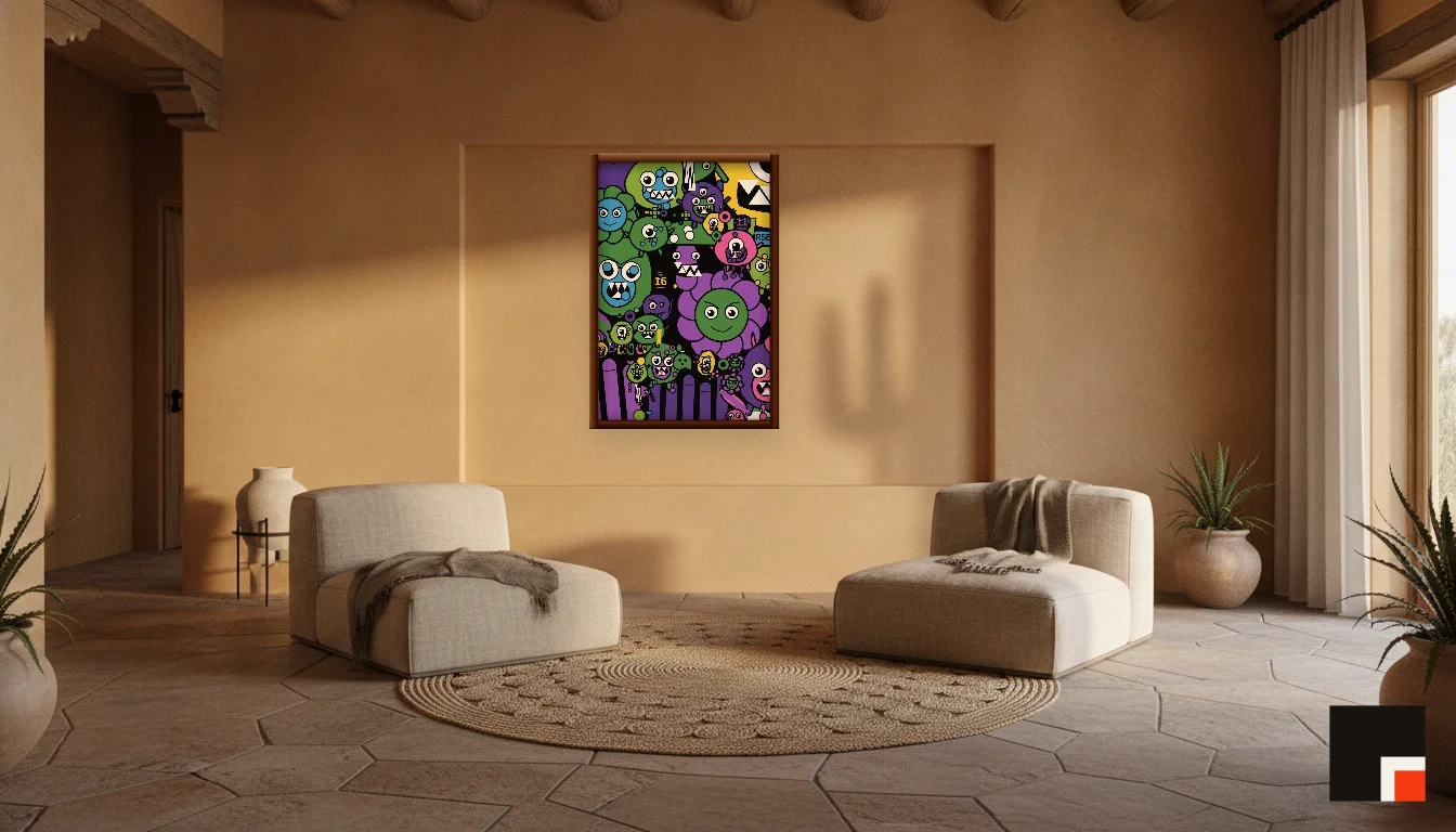 A Lumen & Logic artwork hanging in a Desert hotel interior — Desert retreat · Moab