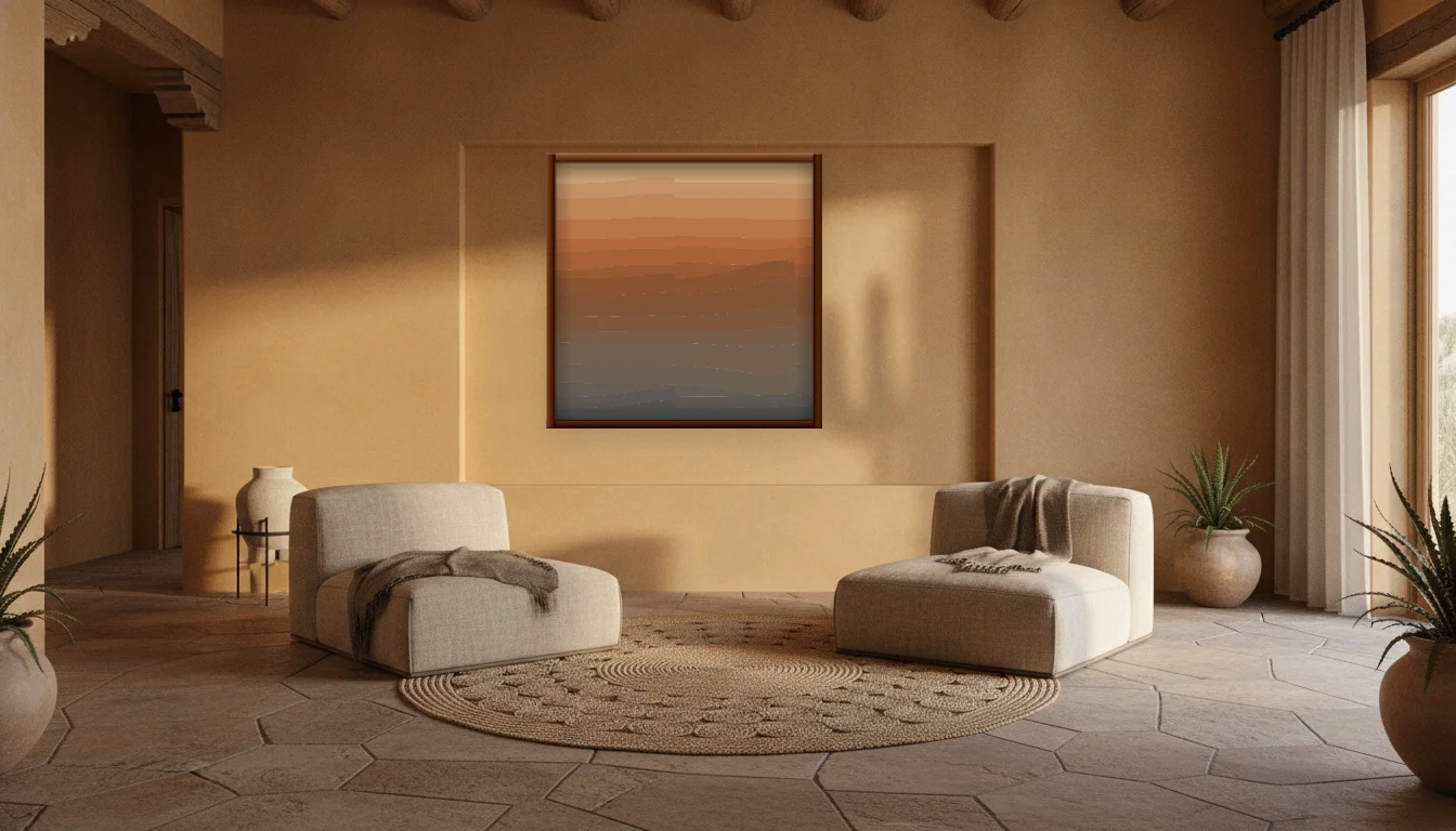 A Lumen & Logic artwork hanging in a Desert hotel interior — Desert retreat · Moab