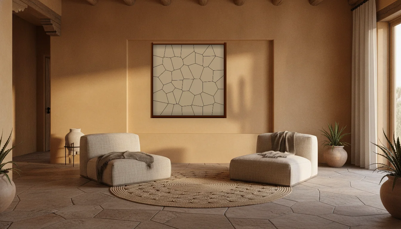 A Lumen & Logic artwork hanging in a Desert hotel interior — Desert retreat · Moab