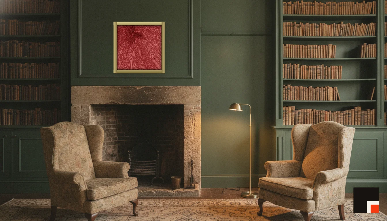 A Lumen & Logic artwork hanging in a Manor hotel interior — Library · Cotswolds