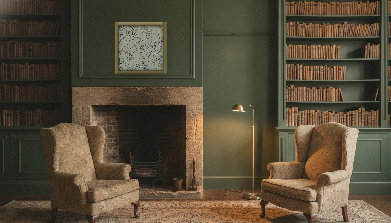 A Lumen & Logic artwork hanging in a Manor hotel interior — Library · Cotswolds