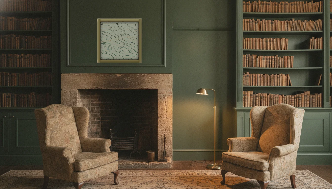 A Lumen & Logic artwork hanging in a Manor hotel interior — Library · Cotswolds