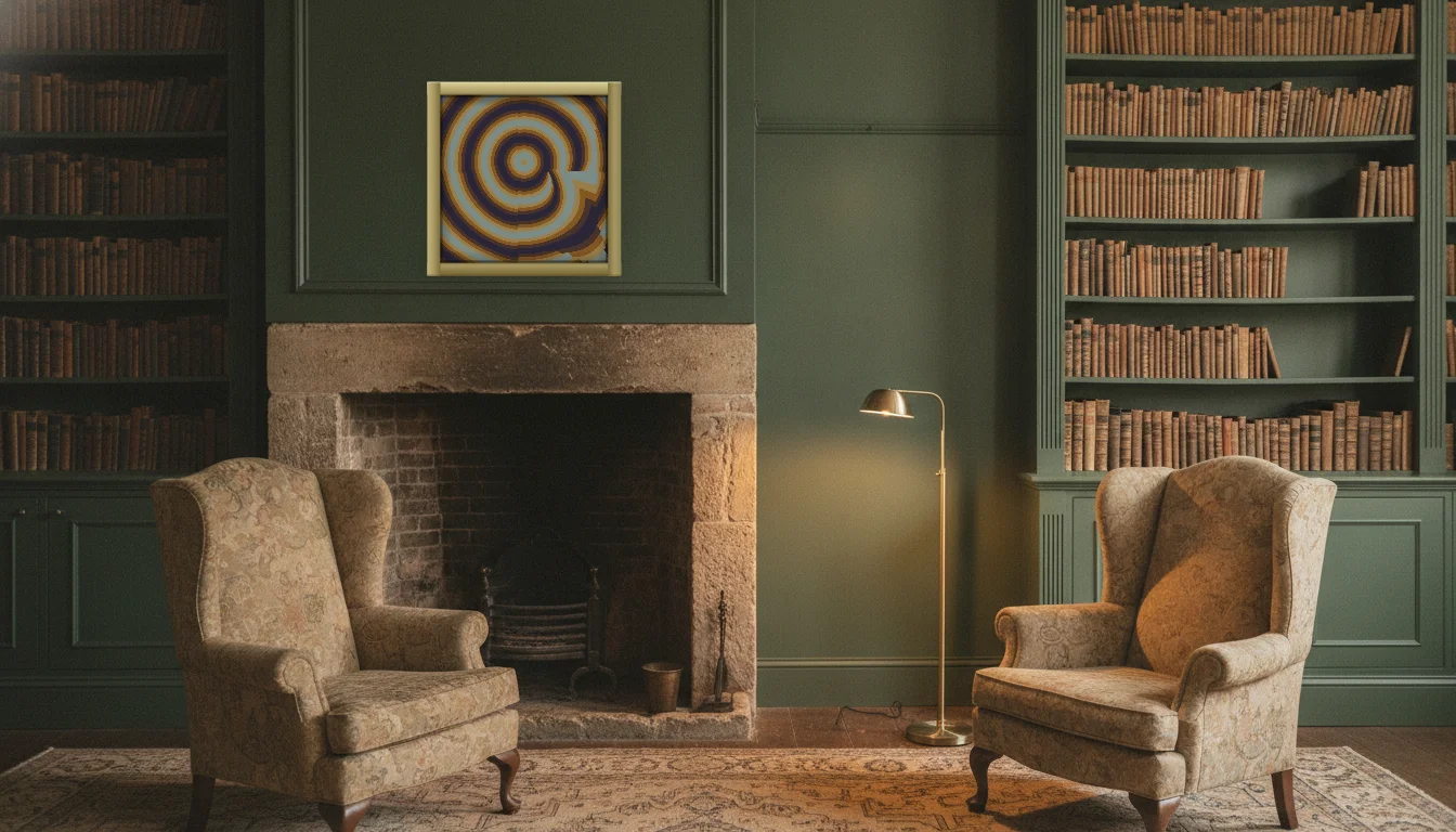 A Lumen & Logic artwork hanging in a Manor hotel interior — Library · Cotswolds