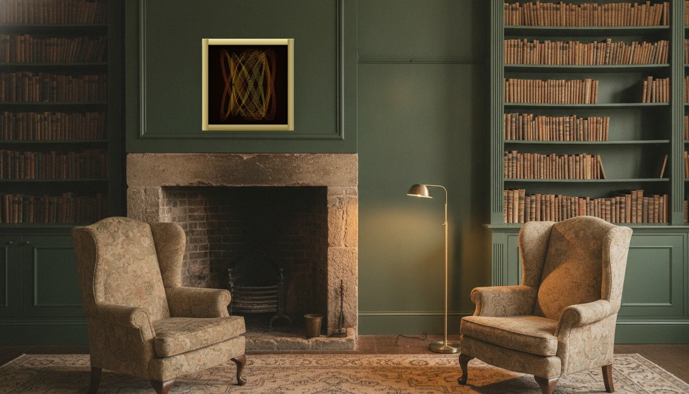 A Lumen & Logic artwork hanging in a Manor hotel interior — Library · Cotswolds
