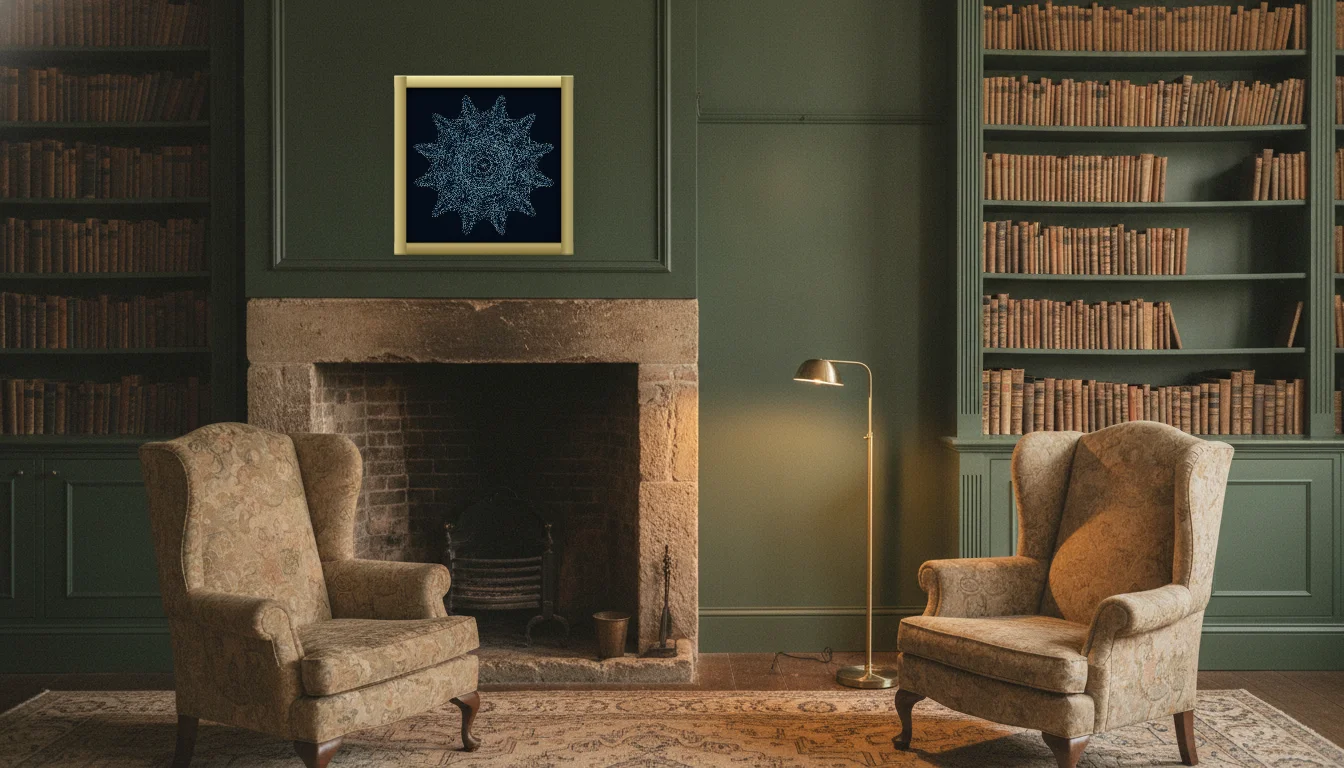 A Lumen & Logic artwork hanging in a Manor hotel interior — Library · Cotswolds