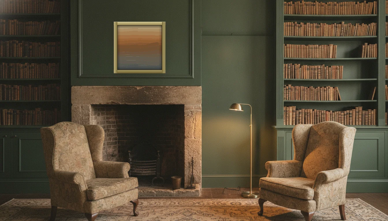 A Lumen & Logic artwork hanging in a Manor hotel interior — Library · Cotswolds