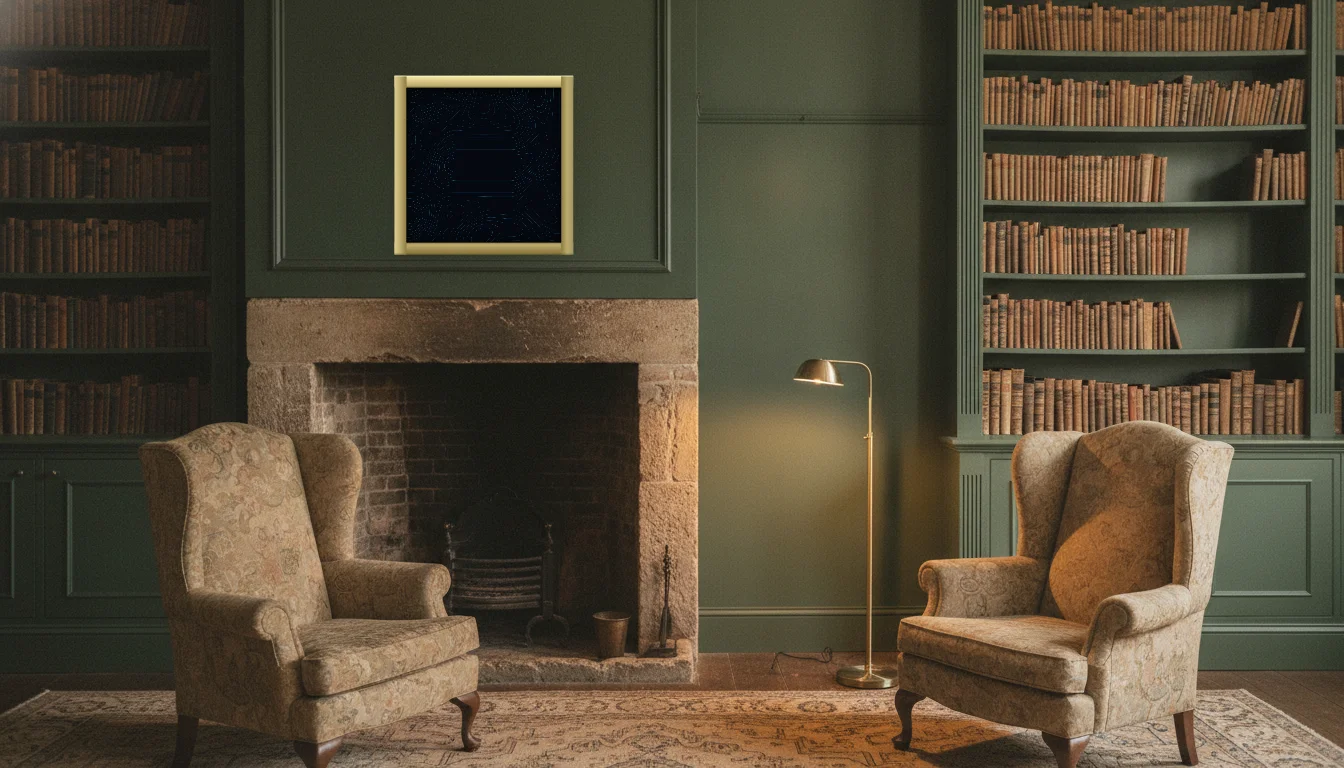 A Lumen & Logic artwork hanging in a Manor hotel interior — Library · Cotswolds