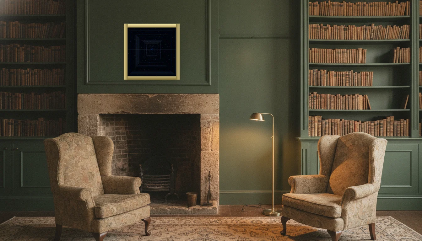 A Lumen & Logic artwork hanging in a Manor hotel interior — Library · Cotswolds