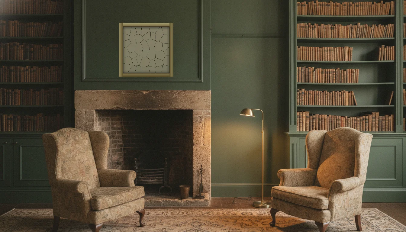 A Lumen & Logic artwork hanging in a Manor hotel interior — Library · Cotswolds