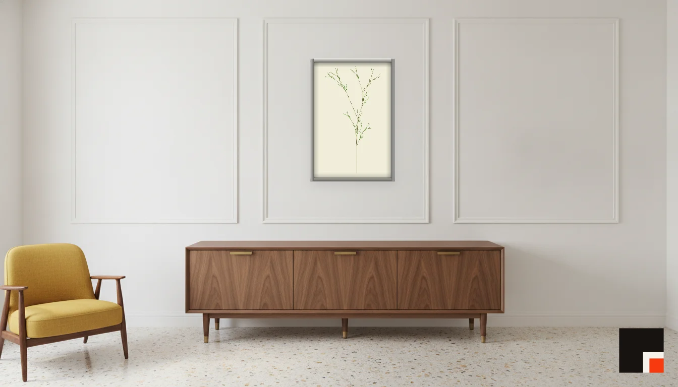 A Lumen & Logic artwork hanging in a Mid-Century hotel interior — Executive suite · Palm Springs
