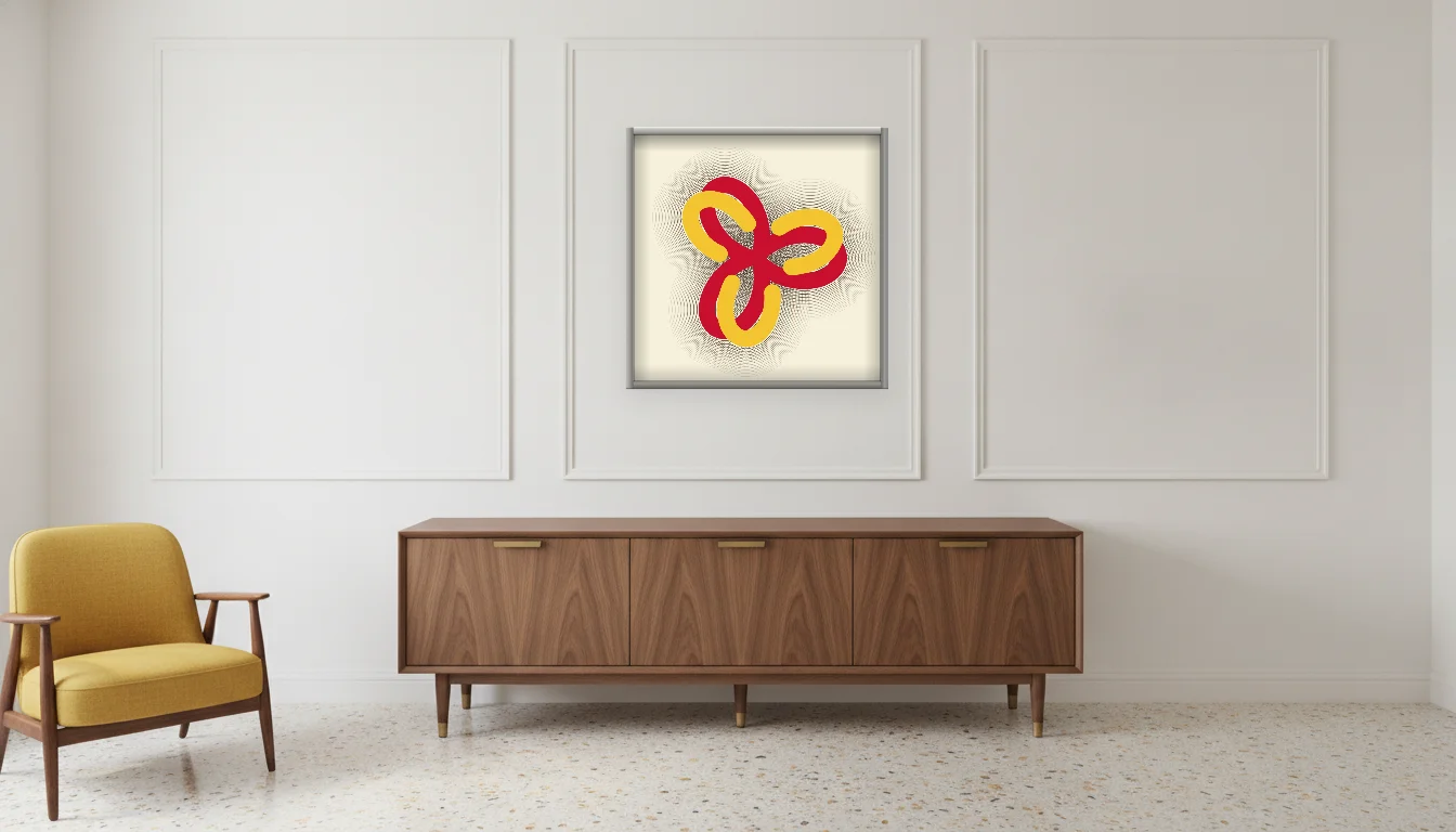 A Lumen & Logic artwork hanging in a Mid-Century hotel interior — Executive suite · Palm Springs