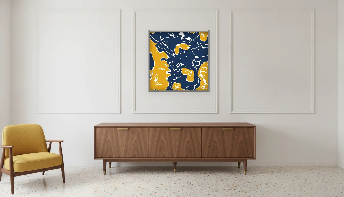 A Lumen & Logic artwork hanging in a Mid-Century hotel interior — Executive suite · Palm Springs