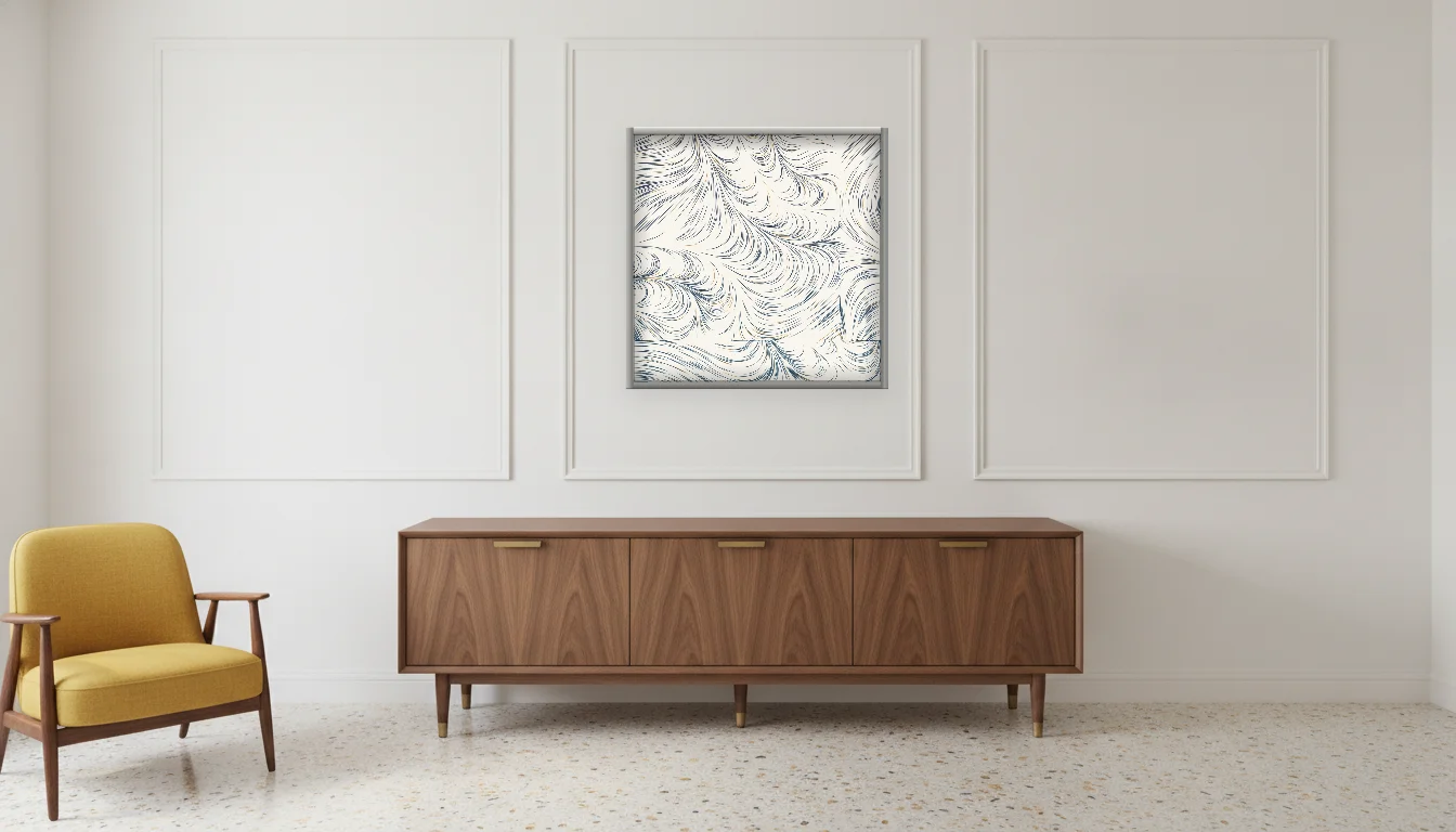 A Lumen & Logic artwork hanging in a Mid-Century hotel interior — Executive suite · Palm Springs