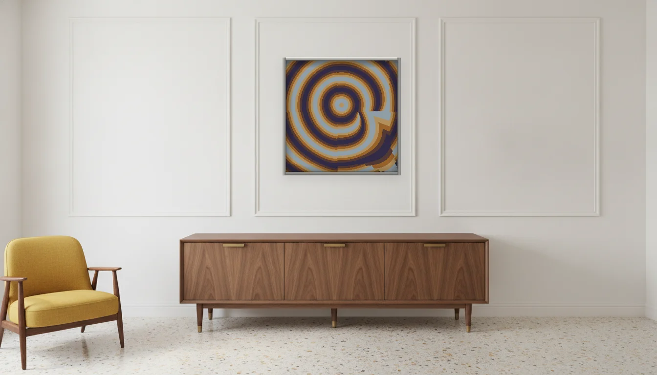 A Lumen & Logic artwork hanging in a Mid-Century hotel interior — Executive suite · Palm Springs