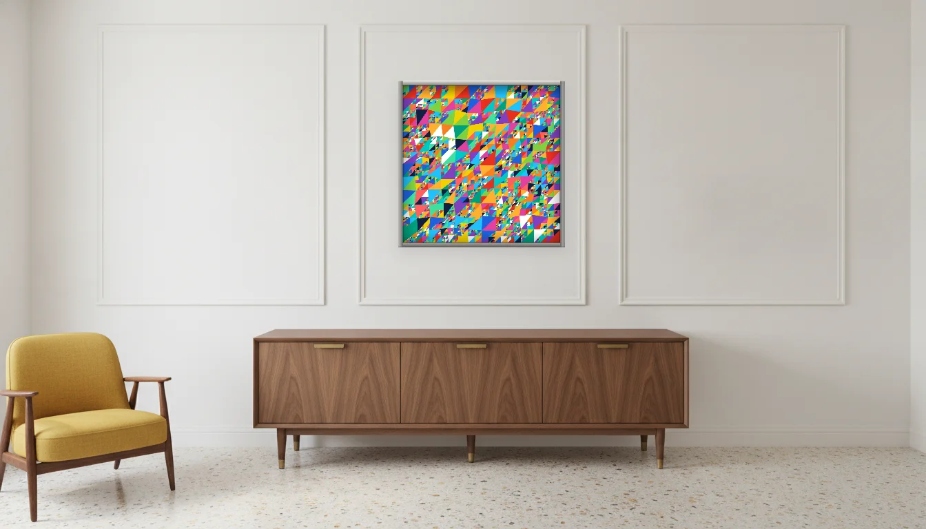 A Lumen & Logic artwork hanging in a Mid-Century hotel interior — Executive suite · Palm Springs