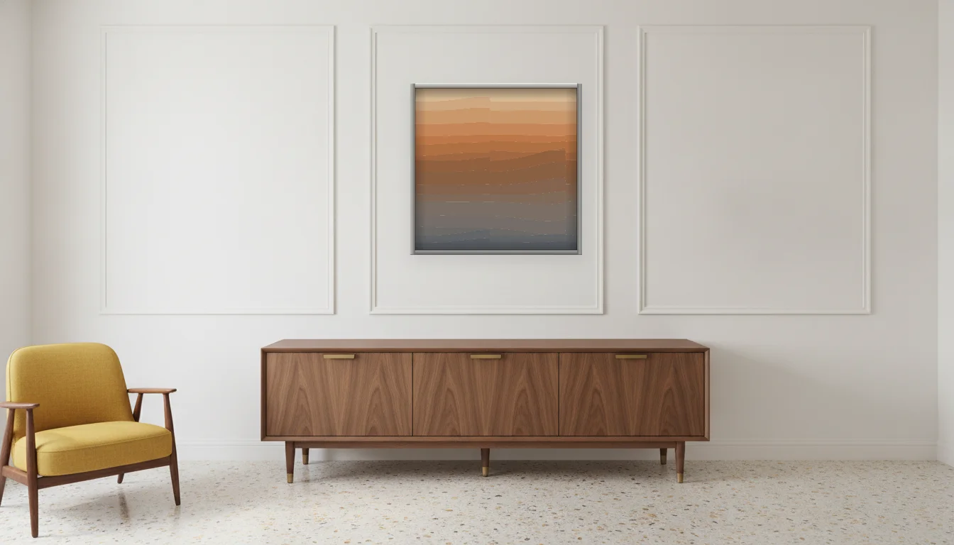 A Lumen & Logic artwork hanging in a Mid-Century hotel interior — Executive suite · Palm Springs