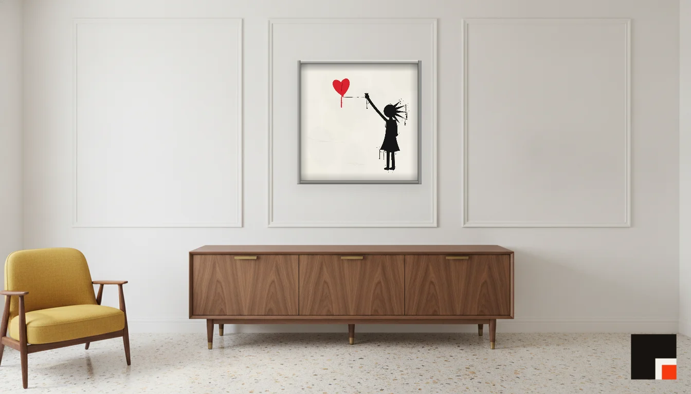 A Lumen & Logic artwork hanging in a Mid-Century hotel interior — Executive suite · Palm Springs